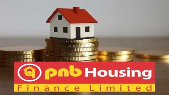 A sleek professional dashboard showing PNB Housing Finance's 19% profit growth to Rs 656 crore and a record low GNPA of 0.93%.