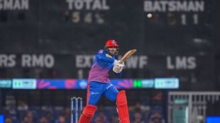 Sameer Rizvi playing a shot for Delhi Capitals against Lucknow Super Giants at Ekana Stadium, 2026.