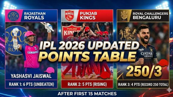 IPL 2026 Points Table Update after 15 matches