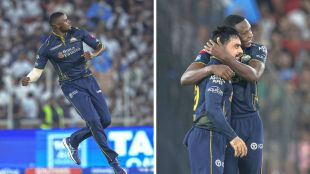 Two frame image shows Jason Holder on the left, Rashid Khan and Kagiso Rabada on the left. Both Rashid and Holder played main roles in GT beating RCB in IPL 2026 match 42, proving why investment in quality overseas players payoff.