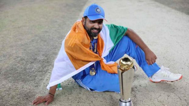 Rohit Sharma with ICC Champions Trophy 2025. Photo Credit: Twitter