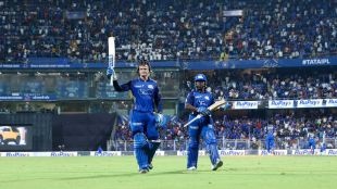 Image shows Mumbai Indians' Ryan Rickelton celebrating his hundred while walking off the field at the Wankhede Stadium in Mumbai, during an IPL 2026 match against the Sunrisers Hyderabad on April 29, 2026.