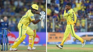 Sanju, Samson and Akeal Hosein in two-frame image are heroes of CSK's 103-run win over MI in IPL 2026.