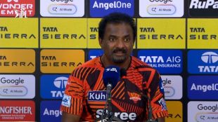 Image shows Sri Lankan legend Muttiah Muralidaran during a post-match press conference during IPL 2026 MI vs SRH match where he said that fair wickets, which will also favour the bowlers, would make the games boring or people watching.