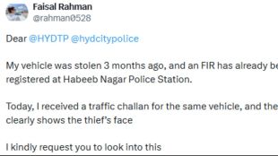 Hyderabad man receives traffic challan for vehicle stolen months ago despite FIR, flags issue on X; post goes viral, raising questions on policing gaps.