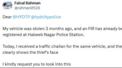 Man gets traffic challan for vehicle stolen months ago, seeks action: ‘Image clearly shows the thief’s face’
