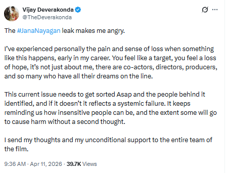 Vijay Deverakonda on Jana Nayagan leak