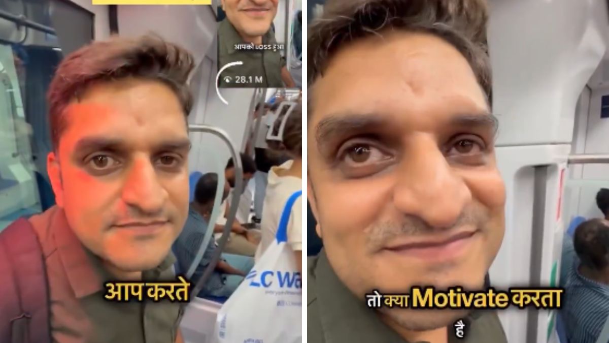 Man in a metro talking about losing ₹2 crore in business during COVID, showing calm expression and resilience. Man in a metro talking about losing ₹2 crore in business during COVID, showing calm expression and resilience.