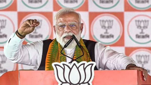 PM Narendra Modi addressing poll rally in Bengal's Siliguri.