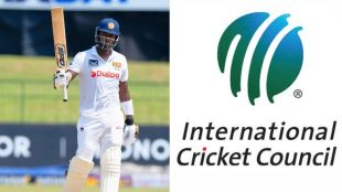 Two frame image shows Angelo Mathews on the left and ICC's logo on the right.
