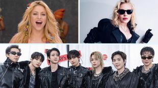 A three frame image shows Shakira, Madonna and BTS the three star attractions, announced for FIFA World Cup 2026 Final half-time show.