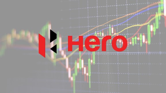 A sleek infographic featuring the Hero MotoCorp logo and the VIDA V1 electric scooter, with bold text overlays showing 30% profit growth, 190% EV sales surge, and ₹185 total annual dividend.