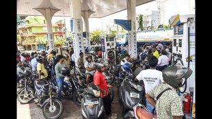 A large crowd of people on two-wheelers queues up at a Bharat Petroleum pump amid fuel shortage and price hike concerns in Bhubaneswar on Friday.