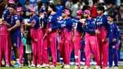 Rajasthan Royals players greet each other as they celebrate their win over Mumbai Indians in the Indian Premier League 2026 match at Wankhede Stadium, in Mumbai on Sunday. Their victory sealed a place in the IPL 2026 Playoffs for the inaugural winners. (Photo: ANI)