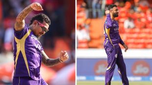 Two frame image shows Kolkata Knight Riders' spin duo with Sunil Narine on the left and Varun Chakaravarthy on the right as they lead the team's revival in IPL 2026.