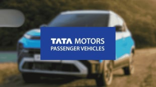 A financial performance chart of Tata Motors Passenger Vehicles showing a 7.9% intraday green candle, contrasted with a comparison of Q4 FY26 domestic EBITDA growth (+79%) and JLR's EBIT margin recovery to 9.2%.
