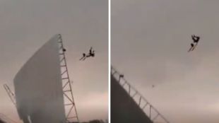 A disturbing video from UP has gone viral, showing a man "flying" in the air during the storm.