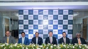(L-R) Rajneesh Malhotra, Country Head - Hospitality, Adani Reality; Amit Grover, CEO - City Side Development, AAHL; Pranav Adani, Director, Adani Enterprise Limited; Kenneth Macpherson, CEO-Europe, Middle East, Asia and Africa at IHG; Haitham Mattar, MD - MEA & South West Asia at IHG; Sudeep Jain, MD - South West Asia at IHG