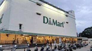 A professional financial infographic featuring a DMart store storefront with digital overlays showing 19% profit growth, 500+ store milestone, and a target price of Rs 5,200.