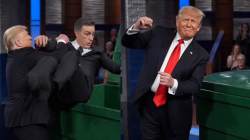 Trump posts bizarre AI video of him throwing Stephen Colbert into dumpster after Late Show finale