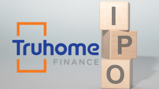A comprehensive financial comparison screen plotting major Indian affordable housing finance companies, showcasing True Home Finance's descending 3.22x leverage ratio against a peer baseline, alongside a prominent milestone marker for its Rs 3,000 crore issue size.