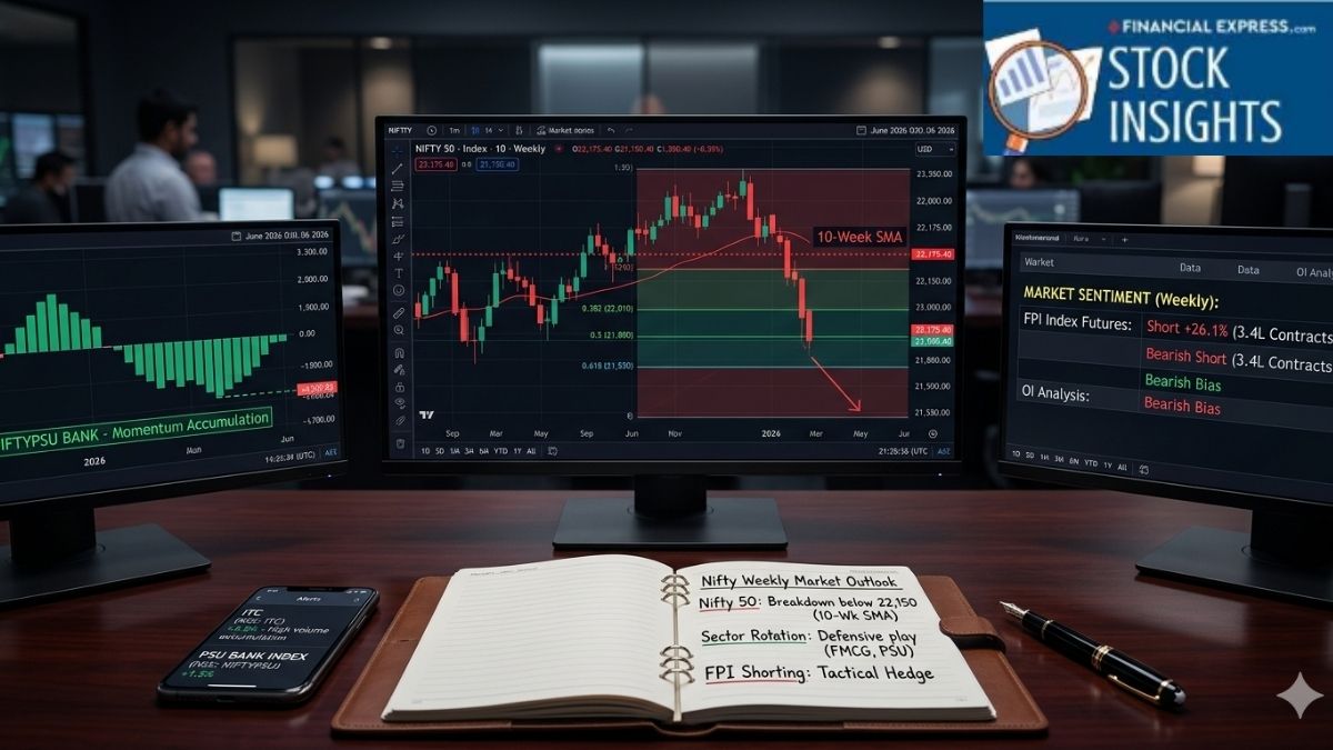 A close-up of a trader's dual-monitor workspace displaying complex technical stock charts with a 10-week simple moving average line showing a breakdown alongside candlestick indicators. A close-up of a trader's dual-monitor workspace displaying complex technical stock charts with a 10-week simple moving average line showing a breakdown alongside candlestick indicators.