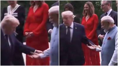 Meeting after 16 months, Trump grasps PM Modi’s wrist at G7 photo op – Watch 