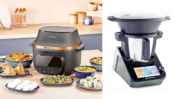 With Philips’ OneChef, you can now steam, stir-fry, air fry, sauté, boil and more (33 functions) with a single device (L) and Wonderchef's Chef Magic lets you perform a range of culinary functions (18 in all) from chopping to sautéing and stirring (R)