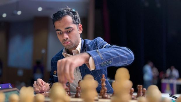 Arjun Erigaisi of India on the chess board. Photo: X