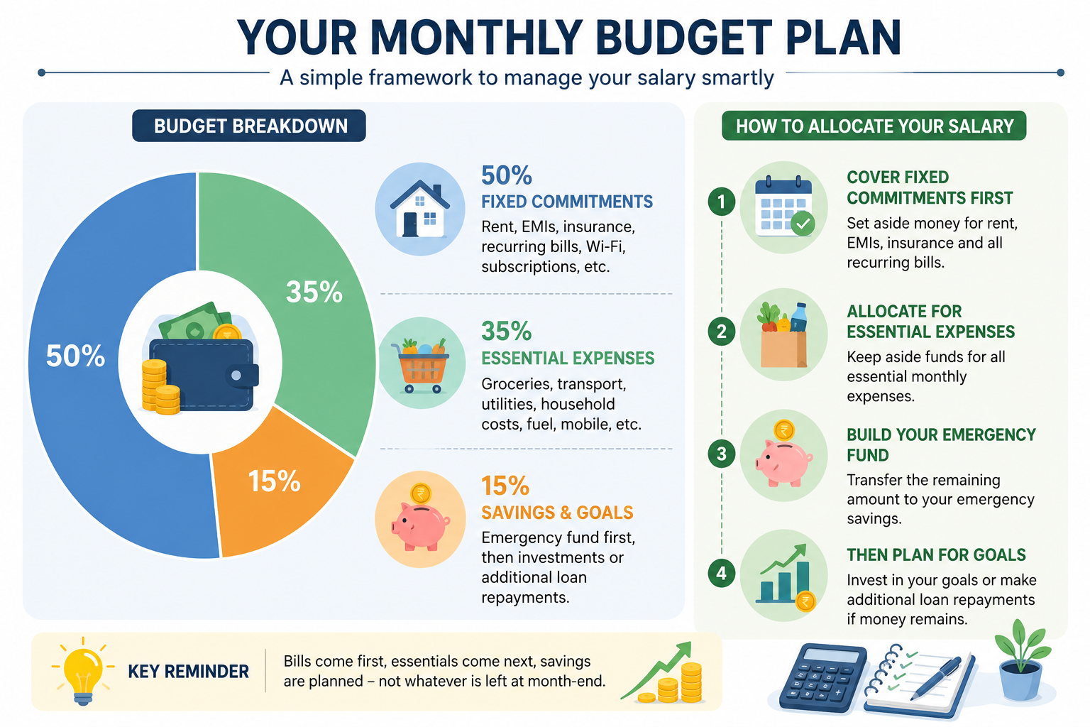 Monthly budget plan created by ChatGPT showing salary allocation for rent, EMIs, groceries and emergency savings