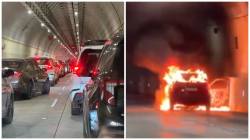 Car catches fire in Mumbai Coastal Road Tunnel: Commuters abandon vehicles as traffic comes to a standstill | Video 