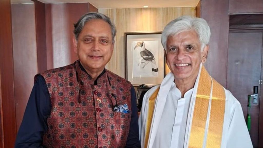 Shashi Tharoor meets Arjuna Ranatunga in Colombo Lit Fest.