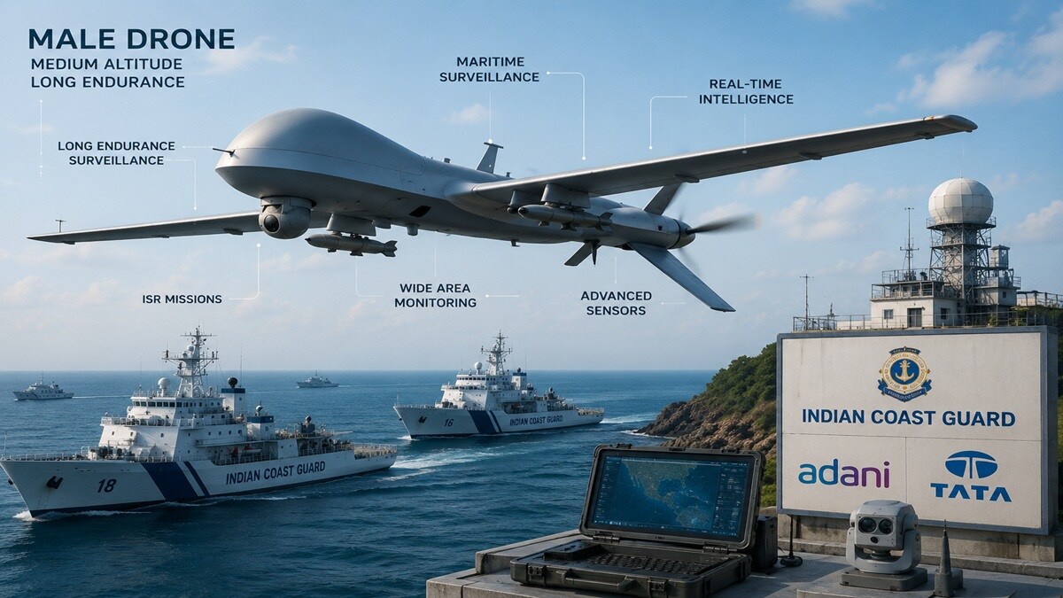 What are MALE drones? Indian Coast Guard plans Rs 2,000 cr procurement; Adani, Tata likely to bid What are MALE drones? Indian Coast Guard plans Rs 2,000 cr procurement; Adani, Tata likely to bid