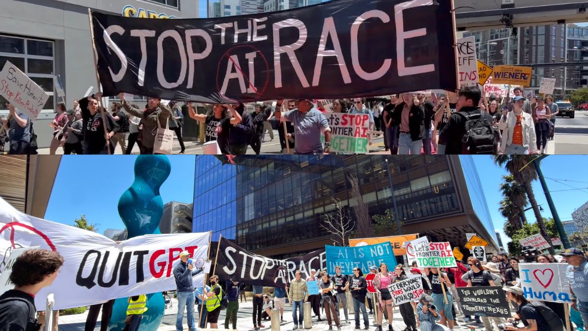 Protesters March at AI Company Offices Calling for Pause and Regulation of AI Development
