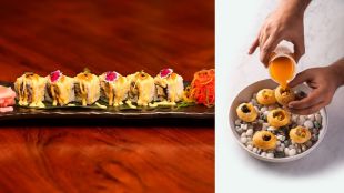 Sea buckthorn & seaweed pani puri at Masque, Mumbai; Spicy avocado Philadelphia roll at Cal-On, Kolkata