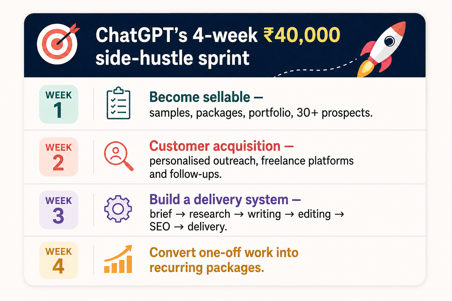 ChatGPT's four-week side hustle plan