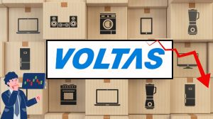 Manufacturing infographic detailing Voltas and Atomberg 50:50 joint venture for 2.8 million unit RAC compressor production in Chennai to boost localization.