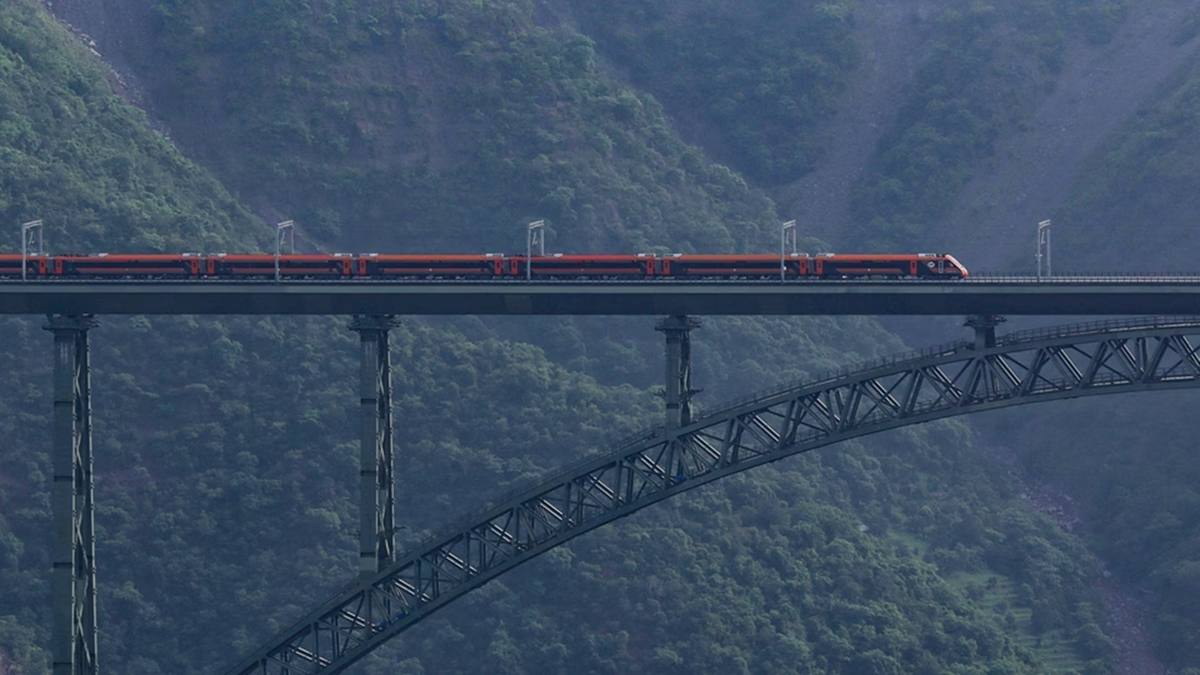 Vande Bharat hits nearly 100 kmph on world’s highest Chenab Bridge for first time | Watch video